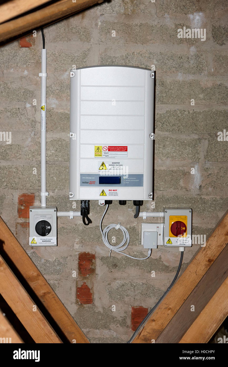 solaredge inverter in a domestic solar panel installation in the uk Stock Photo