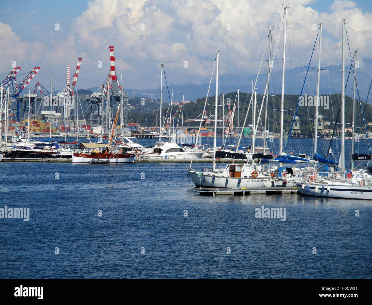 small boats moored in the port of La Spezia, northern Italy Stock Photo