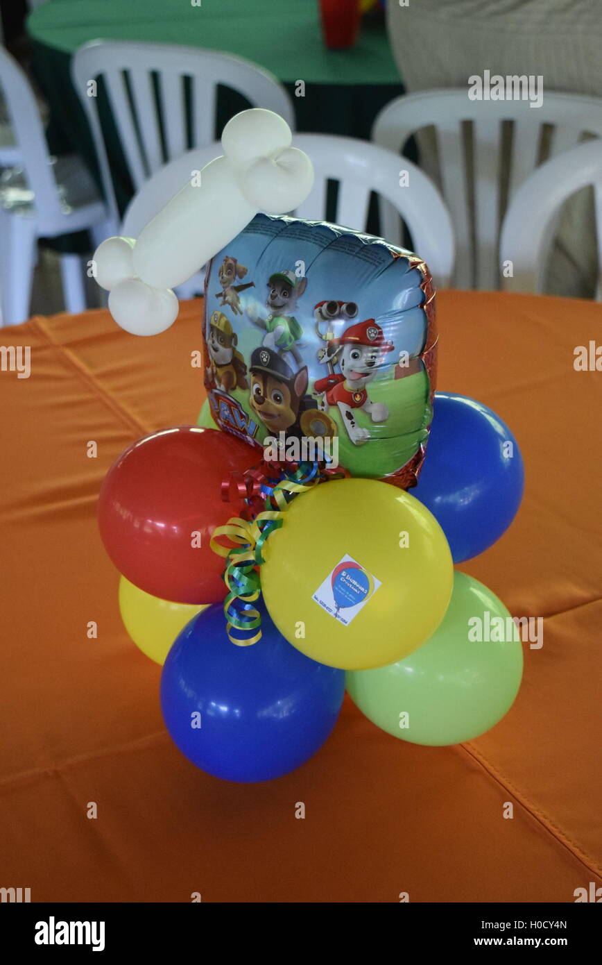 Paw Patrol birthday party balloon twisting Stock Photo