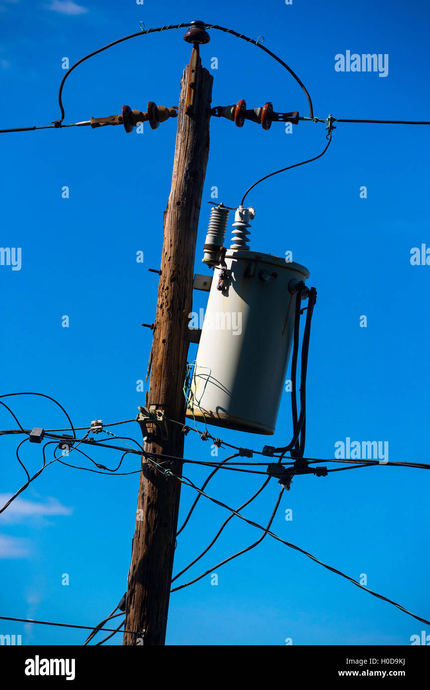 Power lines and transformer Stock Photo Alamy