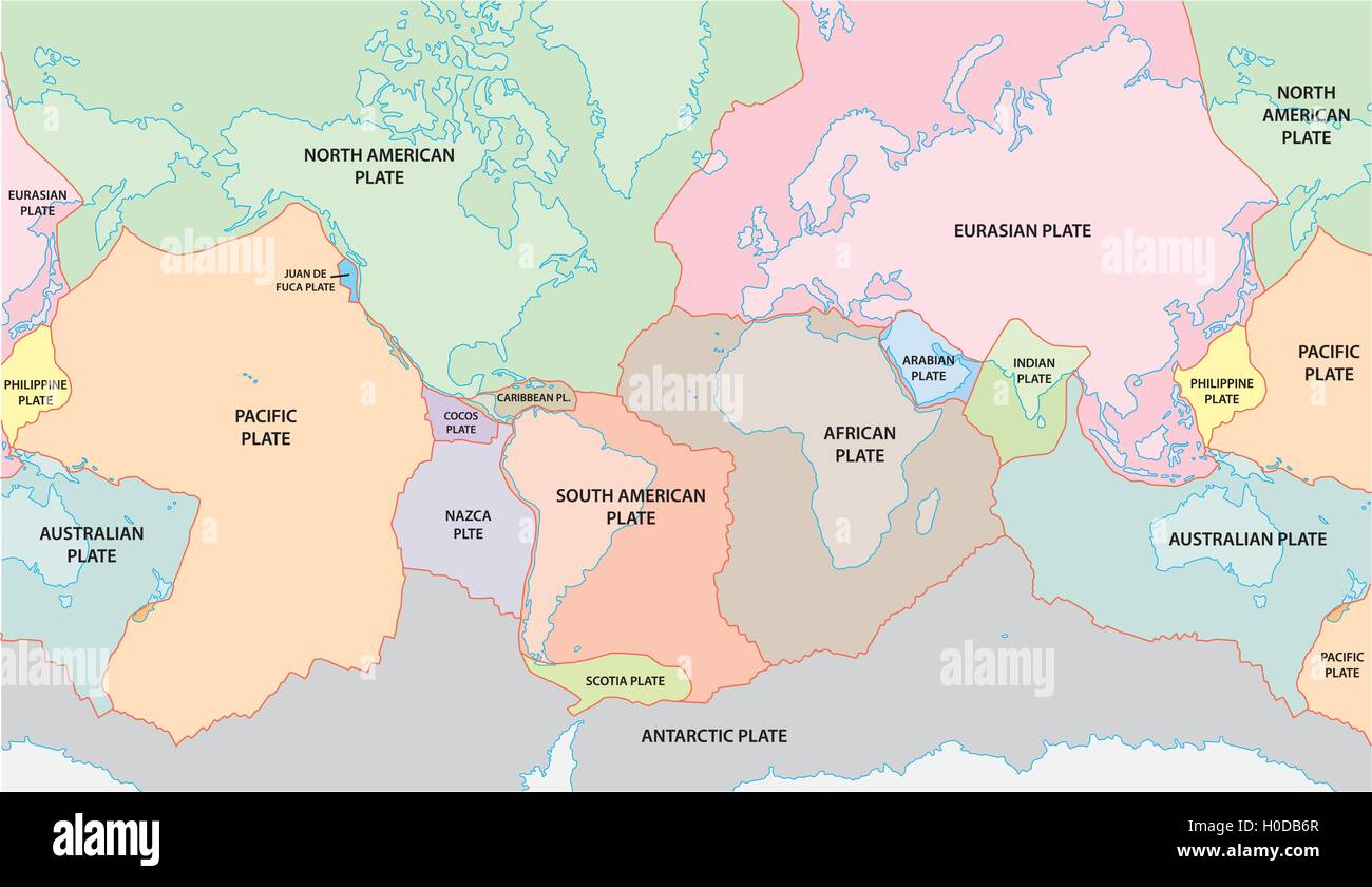 world plate tectonics map Stock Vector