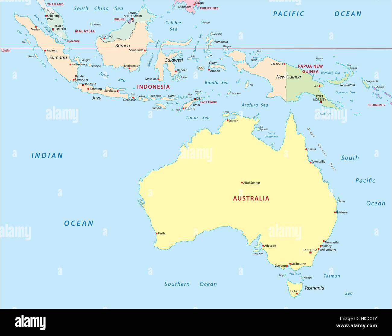 indonesia, australia, papua new guinea map Stock Vector