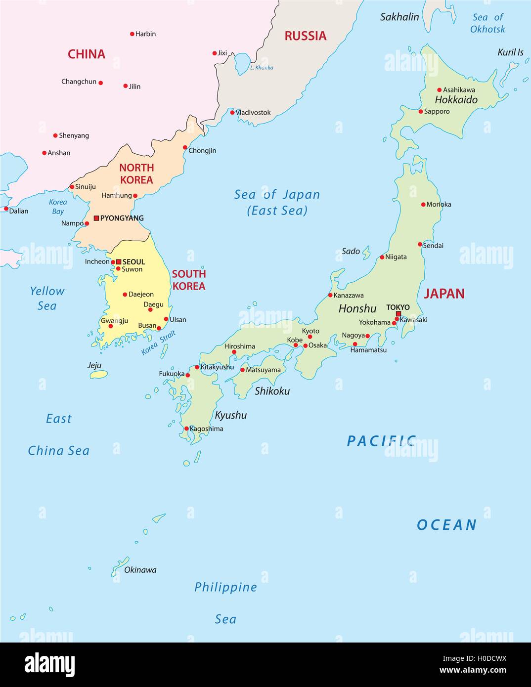japan-korea map Stock Vector