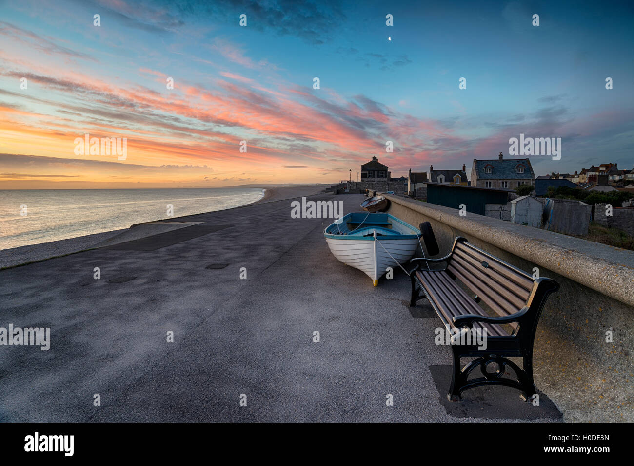 Stunning sunset at Chesil Cove in Portland, on the easter edge of Chesil Beach on Dorset's