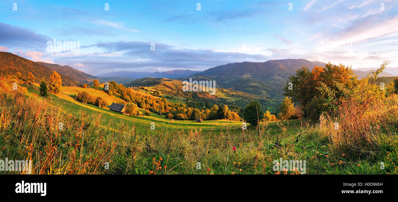 September rural scene in mountains. Autumn Carpathian panorama Stock Photo