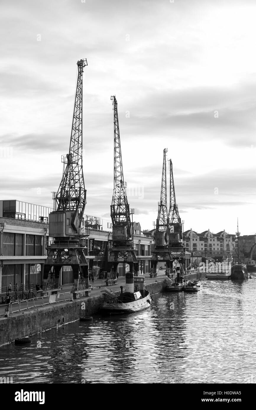 Historic Bristol City Harbour in monochrome, Bristol, Avon, England, UK Stock Photo
