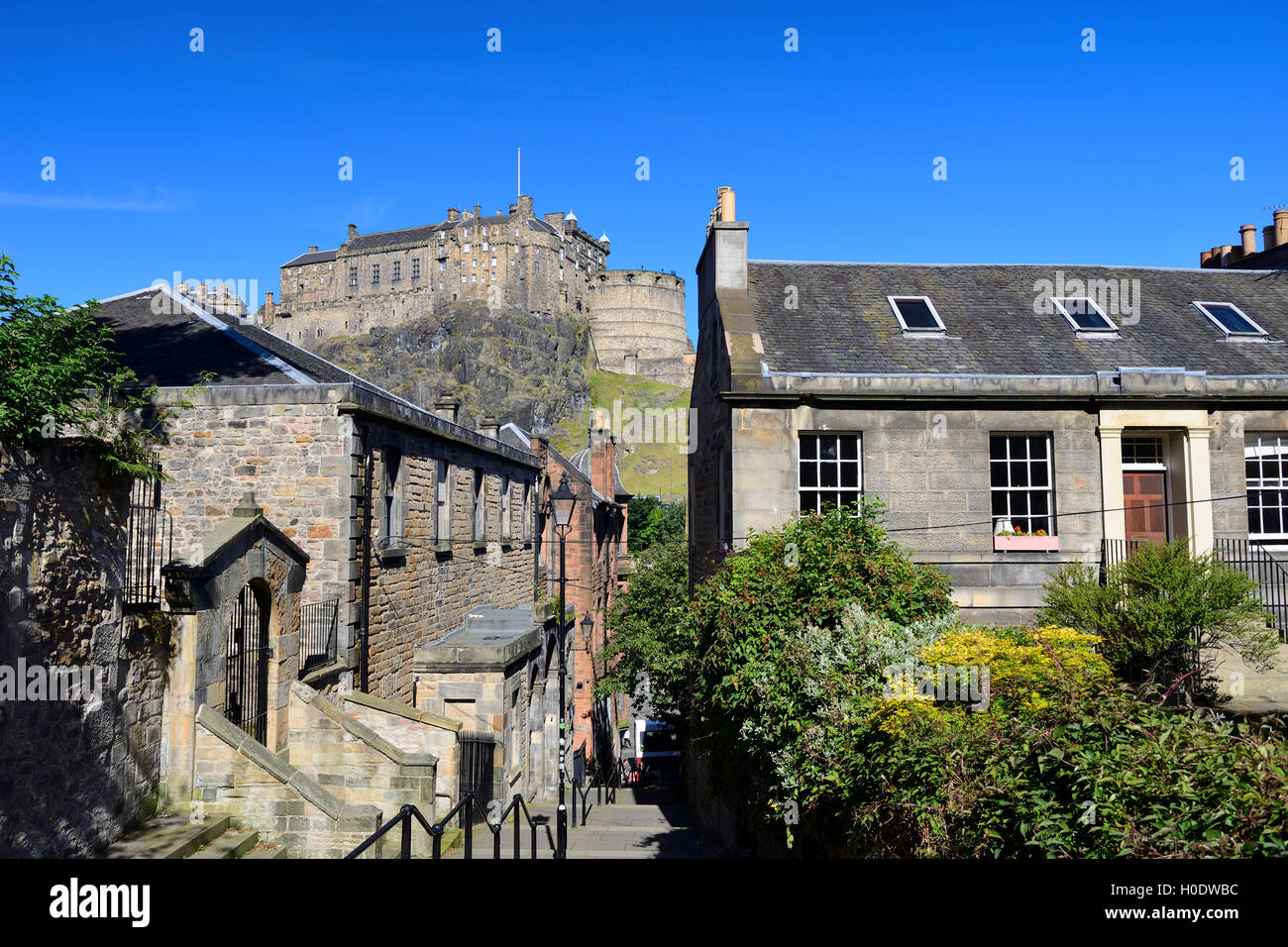 Edinburgh Castle from the Vennel in the Old Town of Edinburgh, Scotland