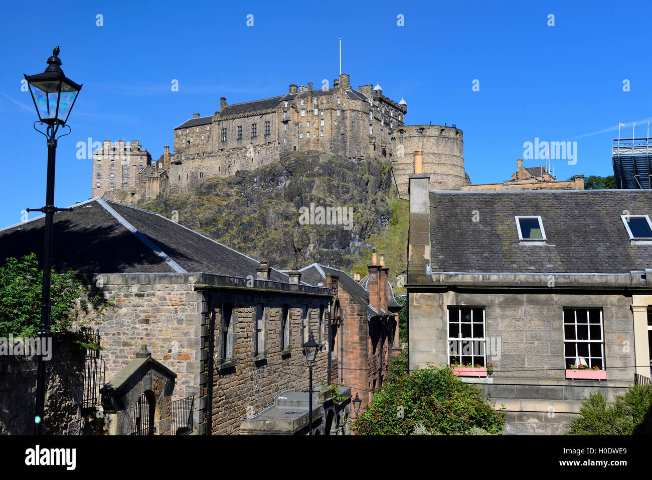Edinburgh Castle from the Vennel in the Old Town of Edinburgh, Scotland