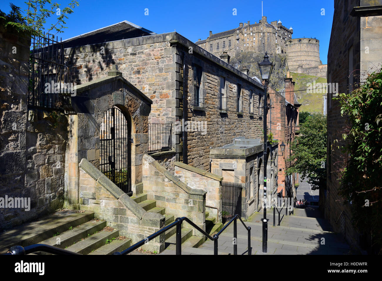 Edinburgh Castle from the Vennel in the Old Town of Edinburgh, Scotland