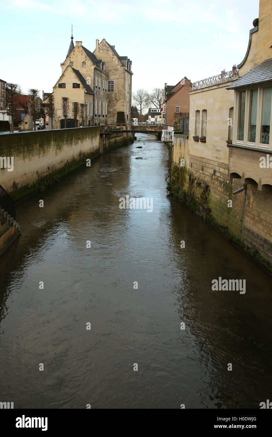 The River Geul that flows through the market city of Valkenburg South ...
