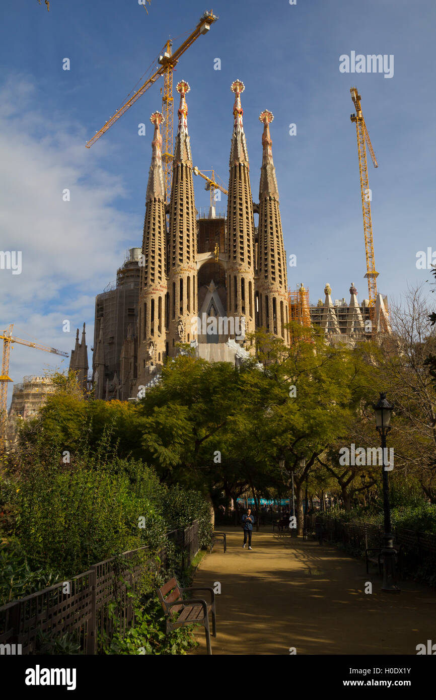 The Sagrada Família temple, designed by Catalan architect Antoni Gaudí Stock Photo