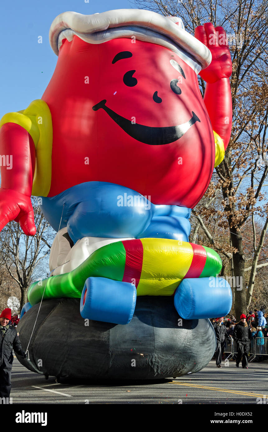 The Kool Aid Man balloon drags on the ground during the Macy's Thanksgiving Day Parade, New York City. Stock Photo