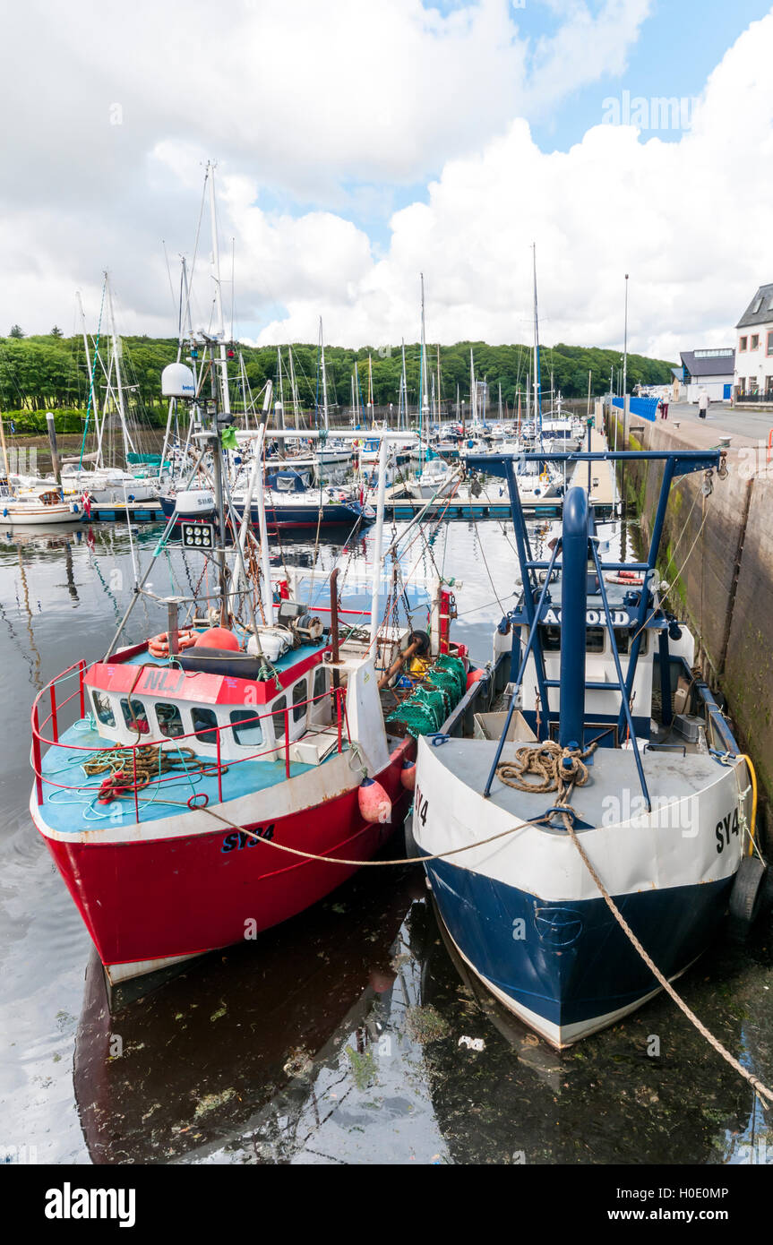 Scottish fishing boats moored in Stornoway Harbour on the Isle of Lewis in the Outer Hebrides. Stock Photo