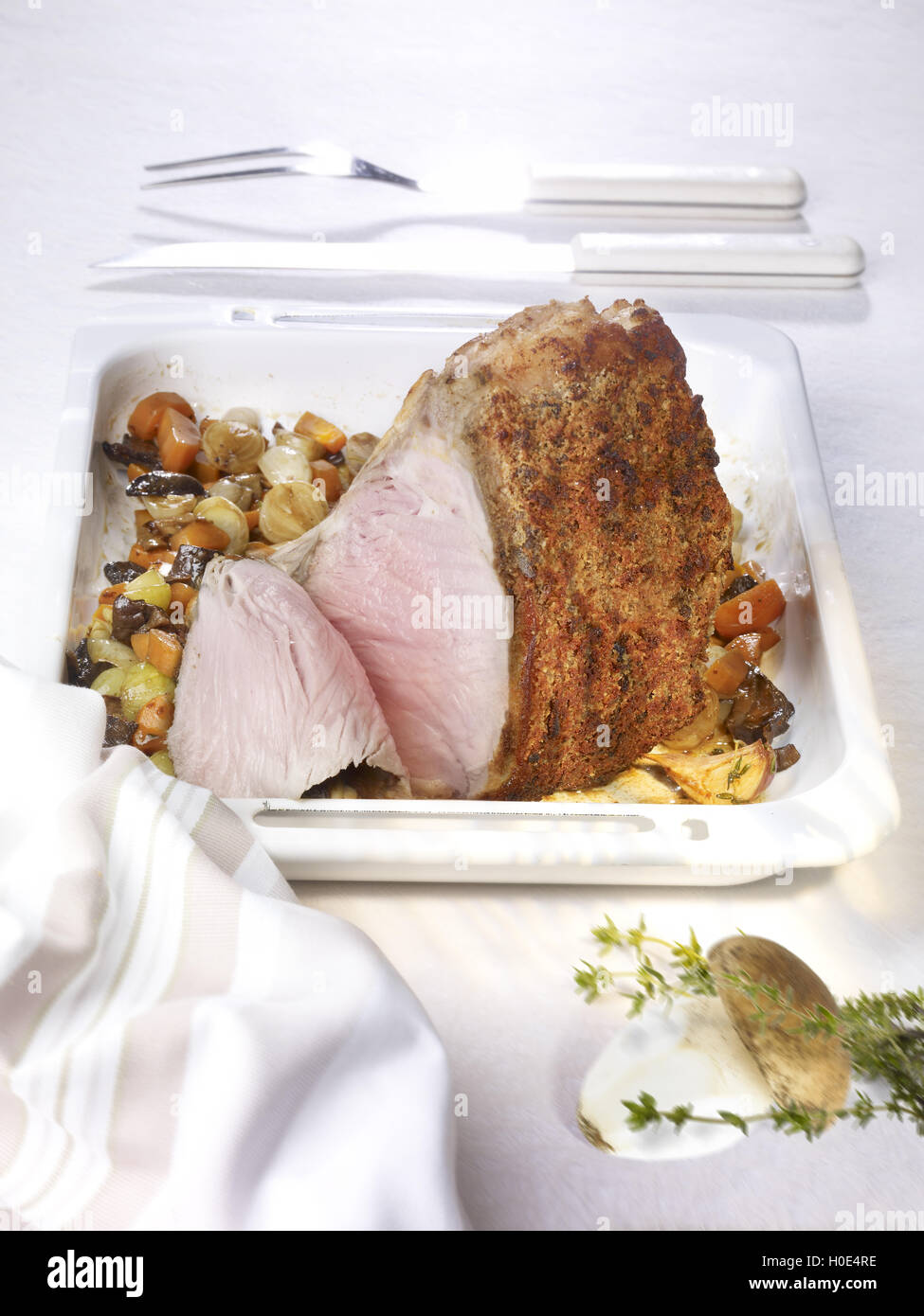 Veal Rack Chops Rack of veal chops crusted with porcini on white plate Stock Photo - Alamy