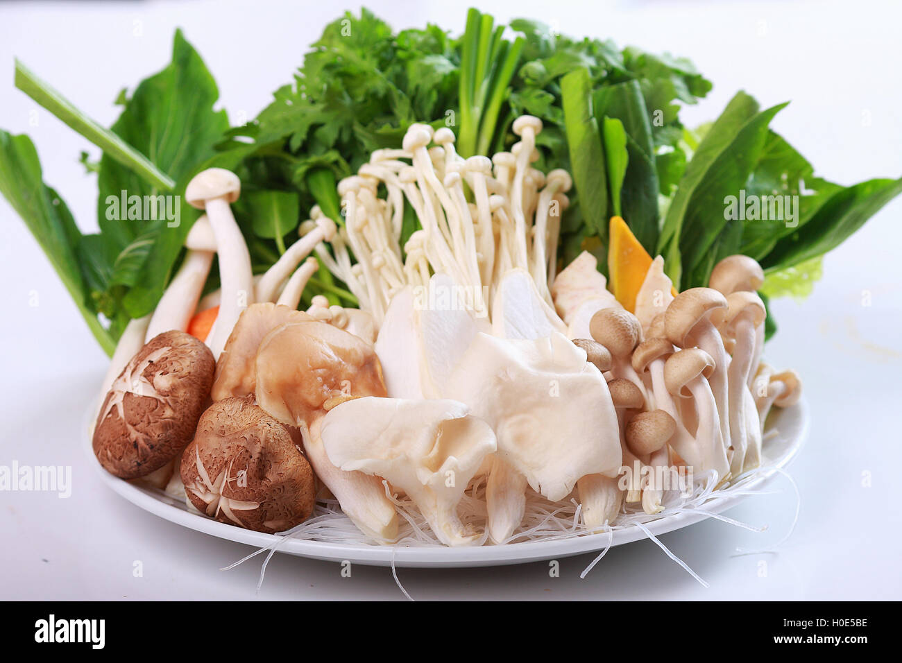 Fresh vegetables with mushroom, cabbage and rice vermicelli for hot pot
