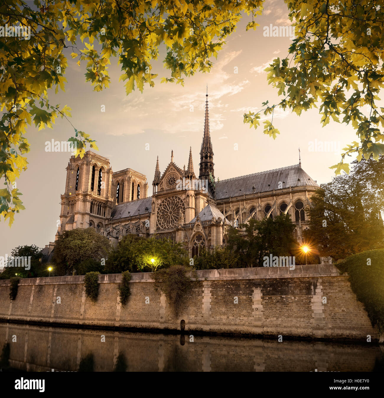 Notre Dame in Paris at sunset, France Stock Photo