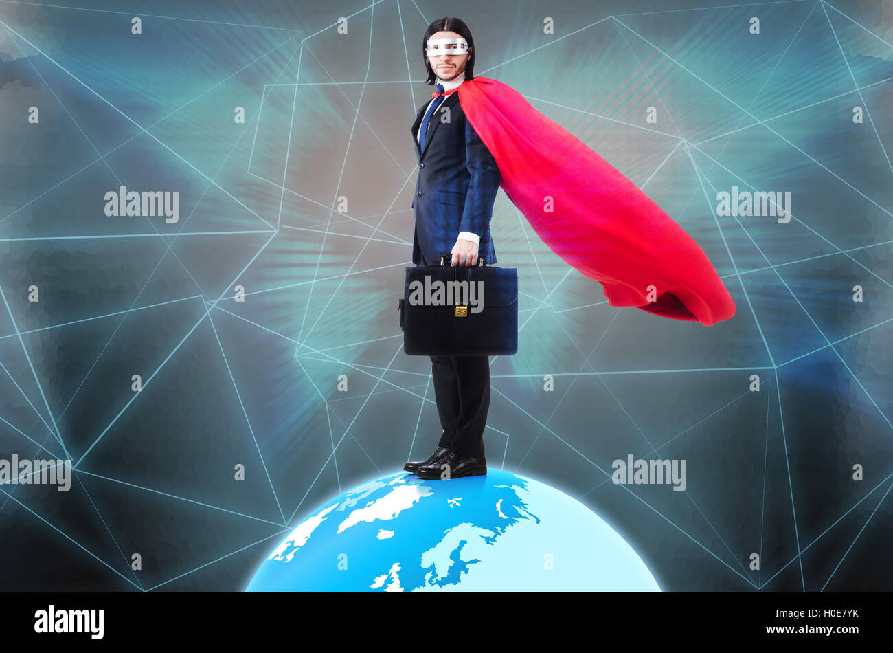 Man with superpowers ruling the world Stock Photo