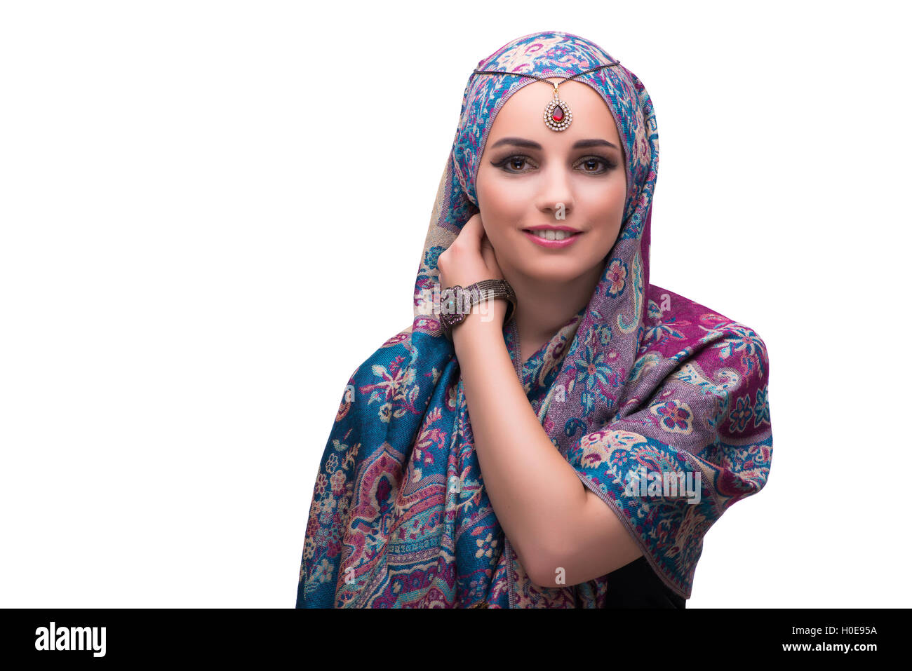 Woman in traditional muslim clothing isolated on white Stock Photo - Alamy