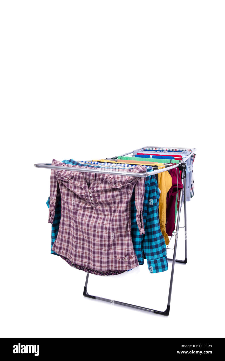 Collapsible clotheshorse isolated on the white background Stock Photo ...
