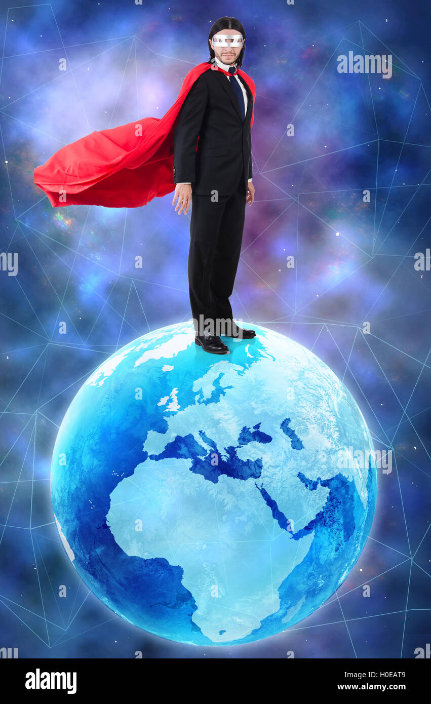 Man with superpowers ruling the world Stock Photo