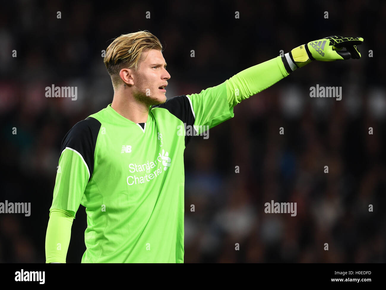 Liverpool goalkeeper Loris Karius during the EFL Cup Third Round match at the iPro Stadium Derby Stock Photo Alamy