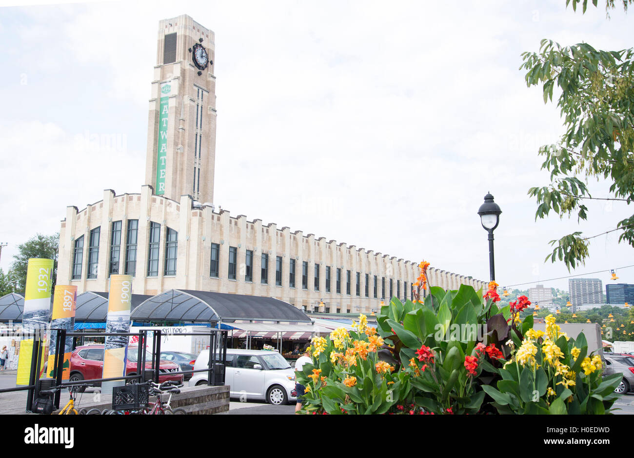 Atwater Market's Tower, public Farmers Market located near the Lachine Canal, Montreal, Canada Stock Photo