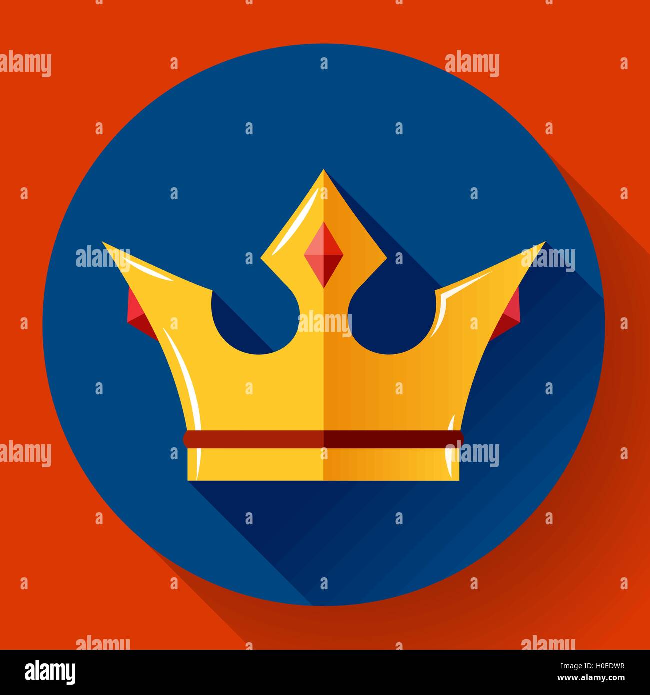 Gold crown with rubies. Flat design style. Stock Vector