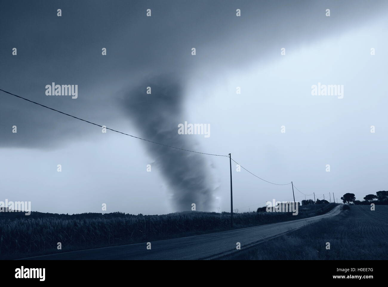 amazing tornado on the roadside in countryside Stock Photo