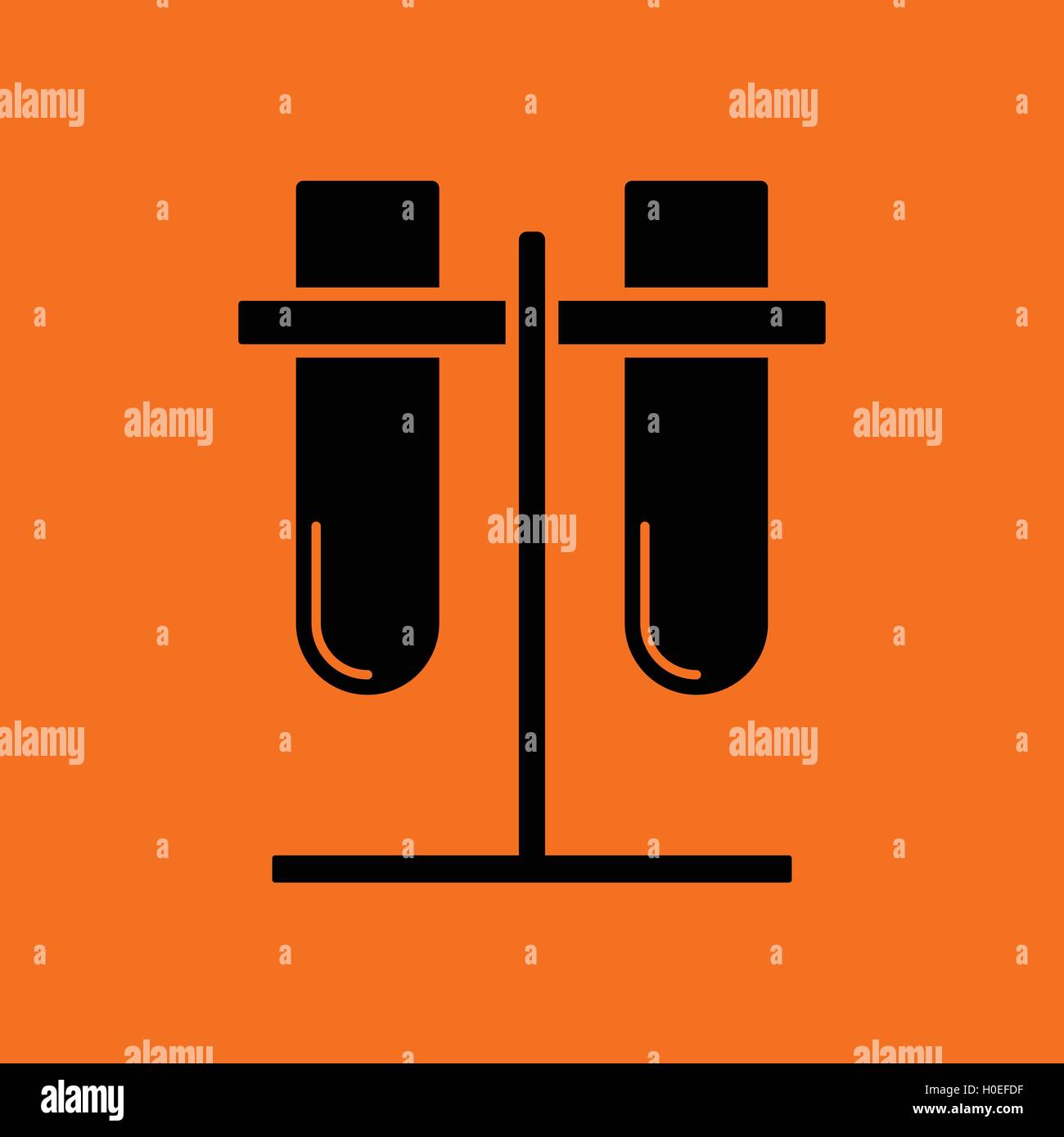 Lab flasks attached to stand icon. Orange background with black. Vector illustration. Stock Vector
