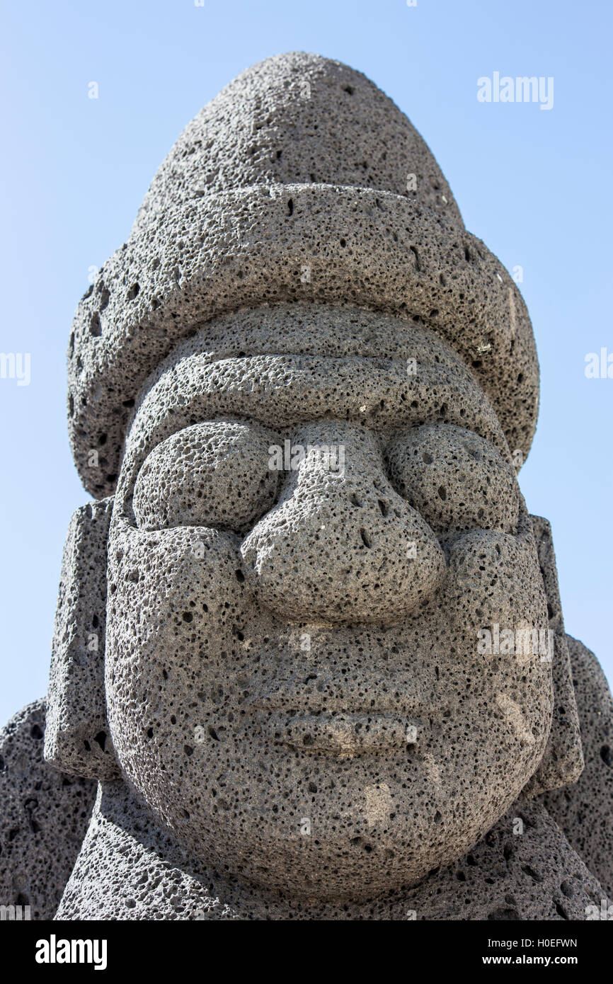 Close up Of Head, Grandfather Statue, Jeju Island, South Korea Stock Photo