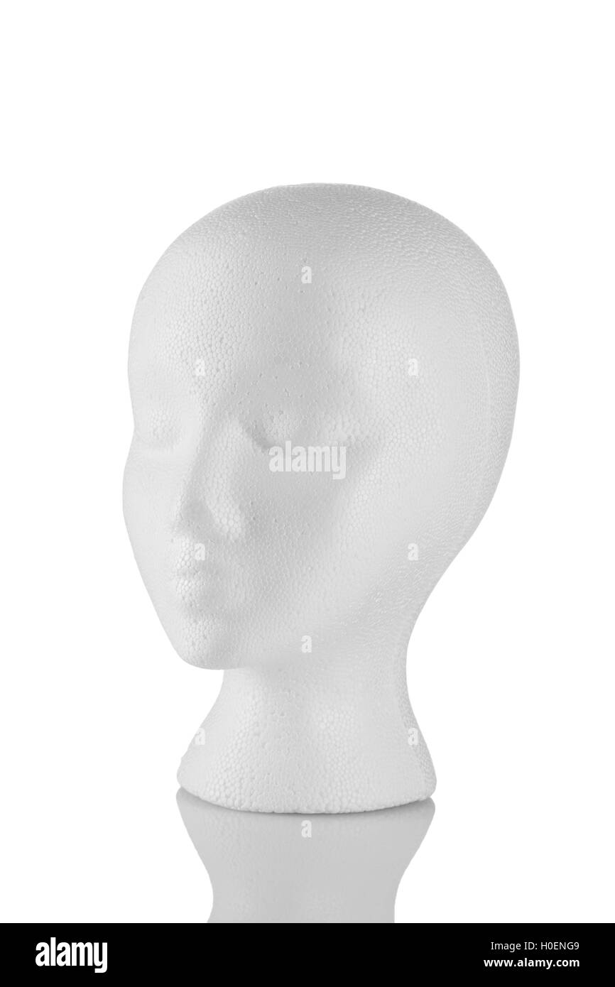 Styrofoam head 3/4 view isolated on white background Stock Photo
