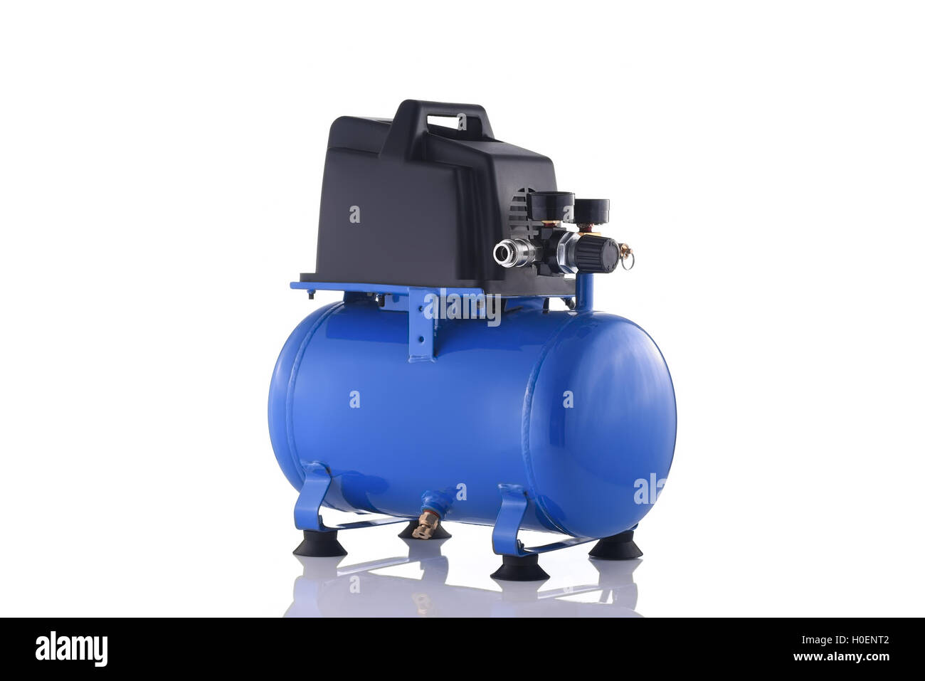 Mini blue compressor side view isolated on white background Stock Photo
