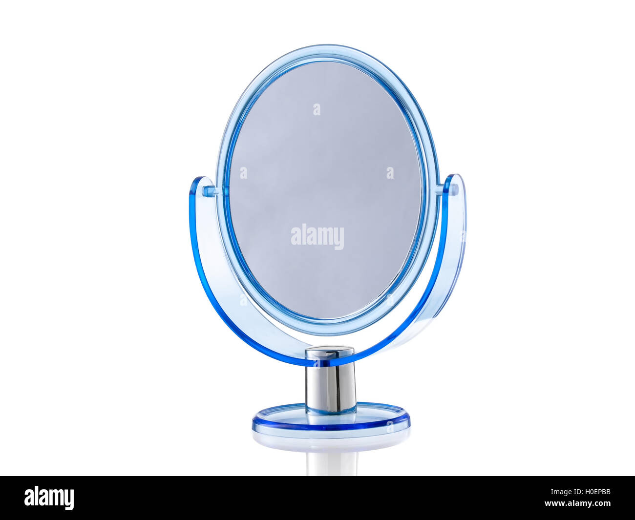Blue oval stand mirror isolated on white background Stock Photo
