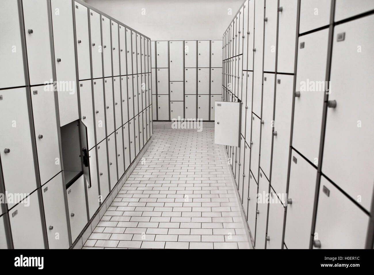Wardrobes and lockers in the changing room of a swimming pool Stock Photo