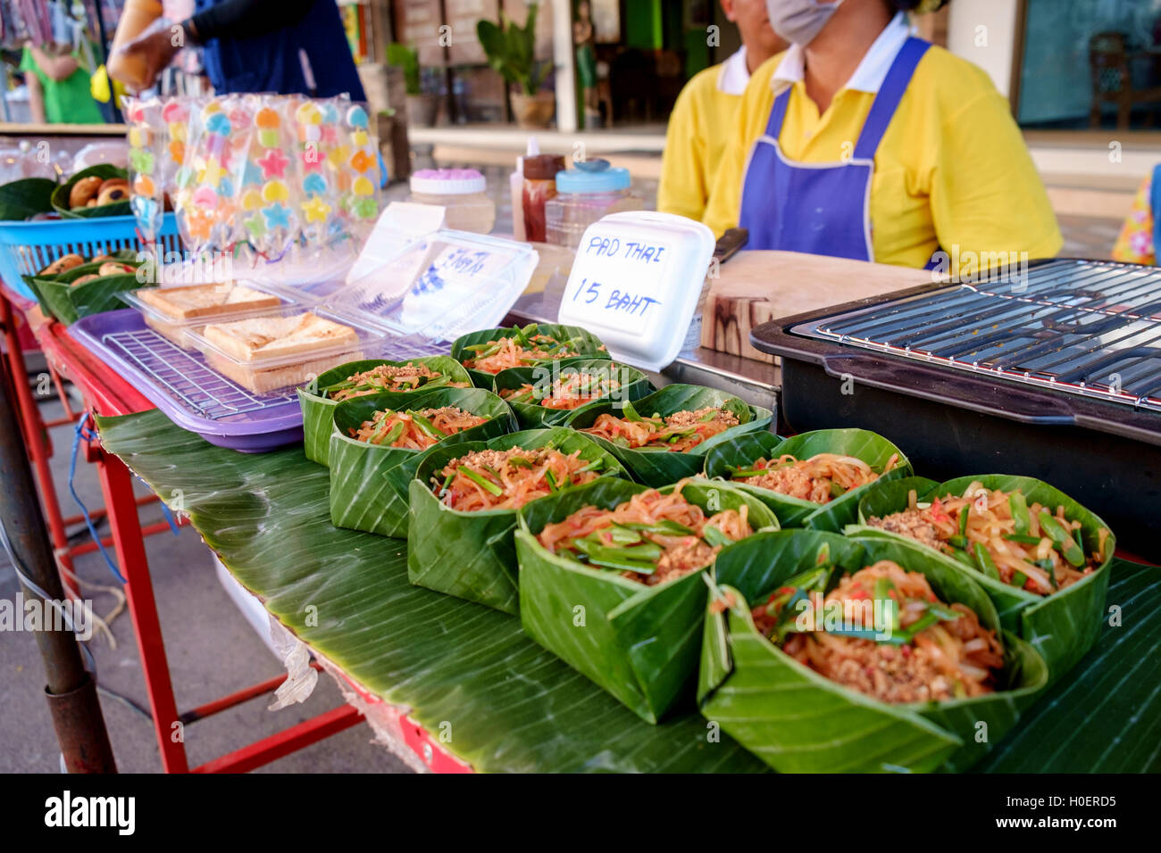 Pad thai on sale at street food market in Sukhothai, Mueang Sukhothai