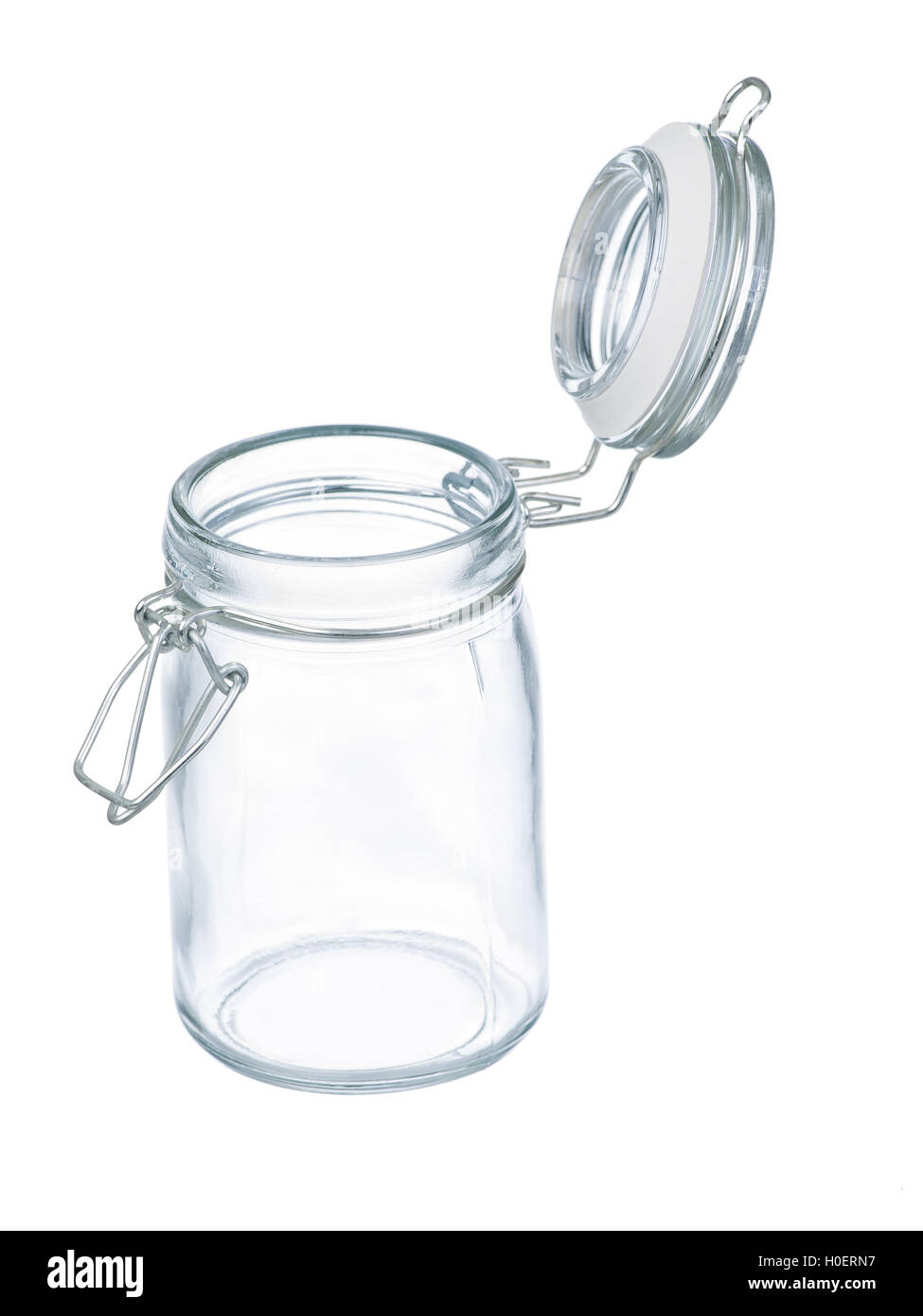 Empty glass jar isolated on pure  white background Stock Photo