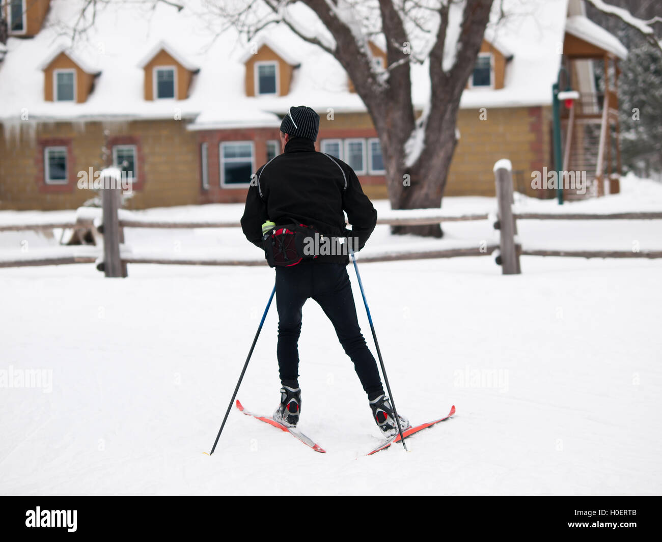 Men cross-country skiing in the winter Stock Photo