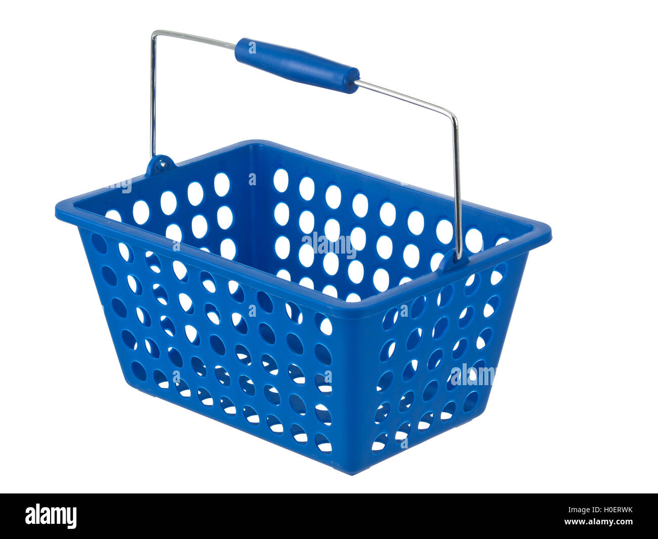 Blue plastic basket side view on pure white background Stock Photo