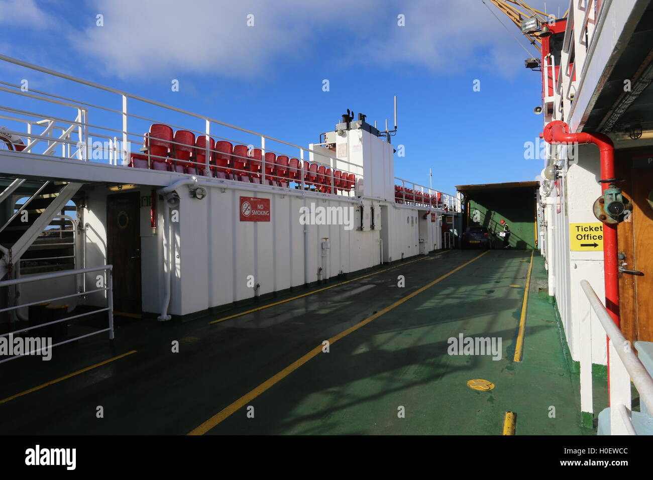 Vehicle deck of Calmac ferry MV Loch Ranza Scotland  September 2016 Stock Photo