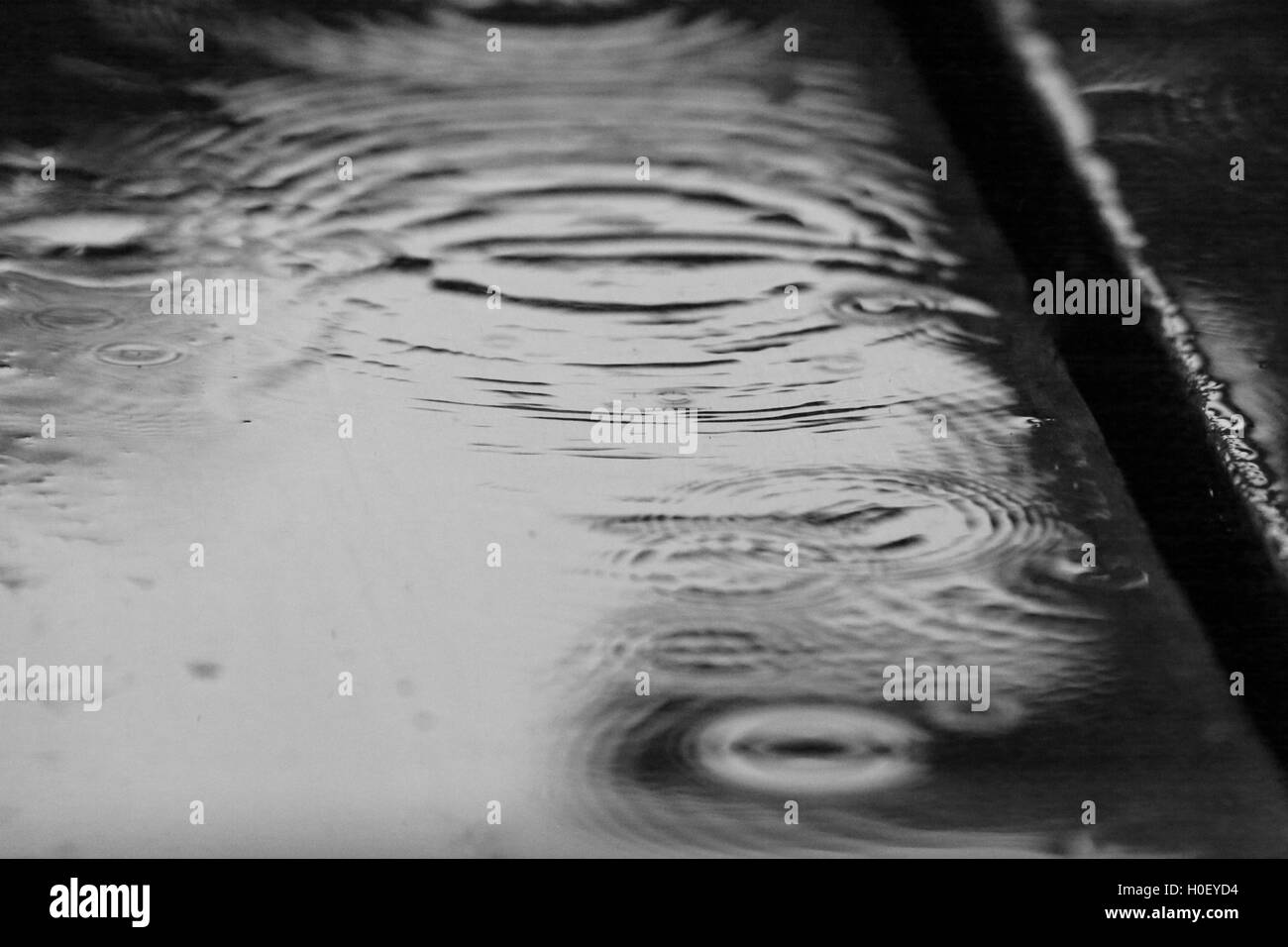 Raindrops on old wood plank Stock Photo
