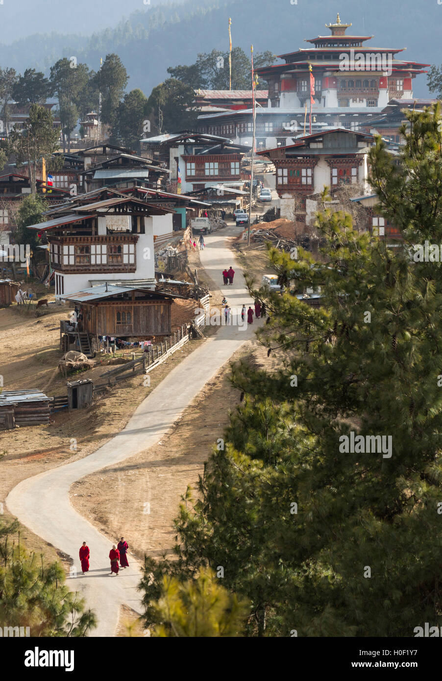 Gangtey Monastery, Phobjikha Valley, Bhutan Stock Photo