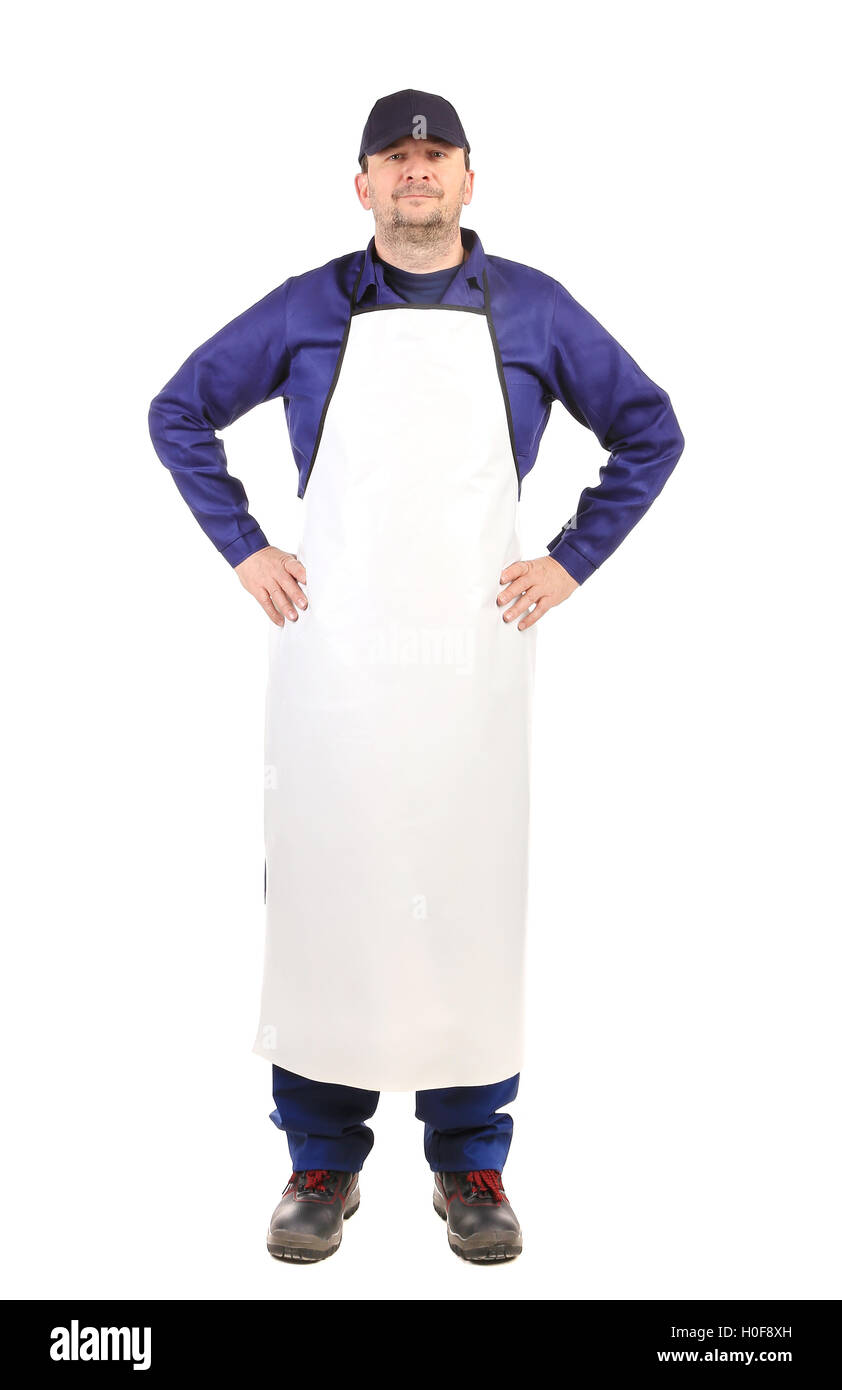 Worker wearing white apron Stock Photo Alamy