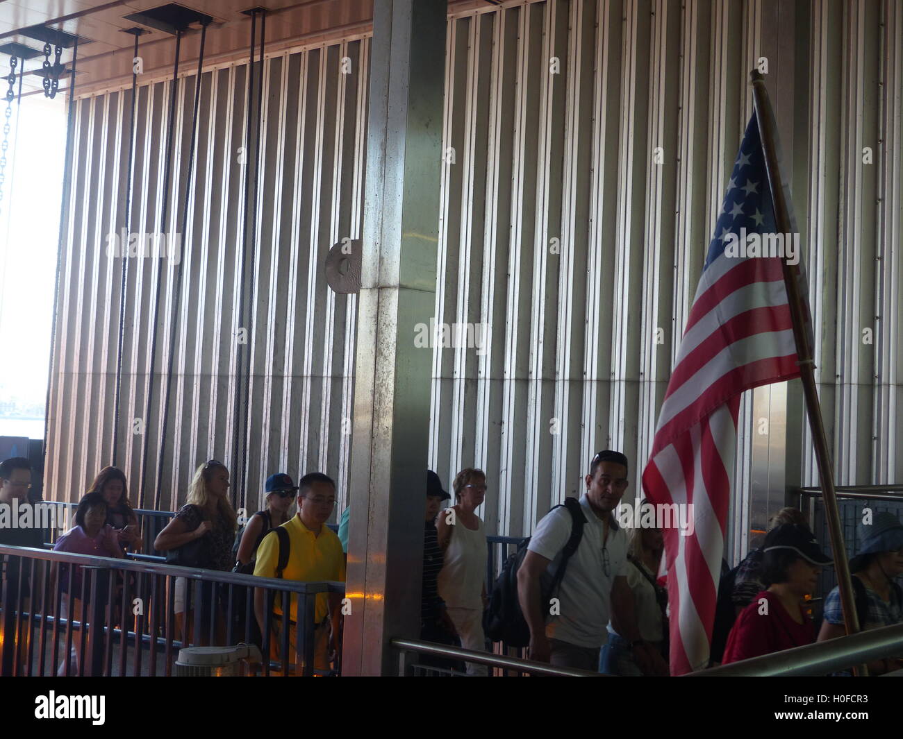 Passengers disembarking Staten Island Ferry Stock Photo