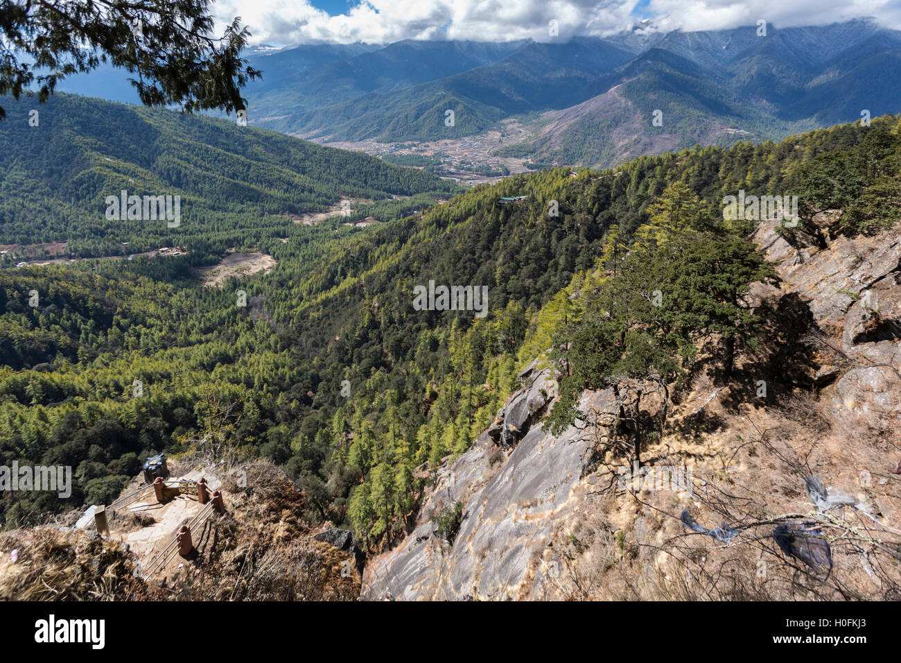 View of Paro Valley from Tiger's Nest Monastery, Bhutan Stock Photo