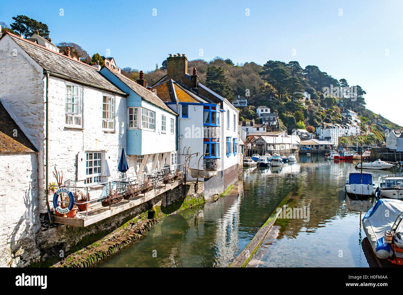 holiday cottages by the harbour at Polperro in Cornwall, England, UK Stock Photo