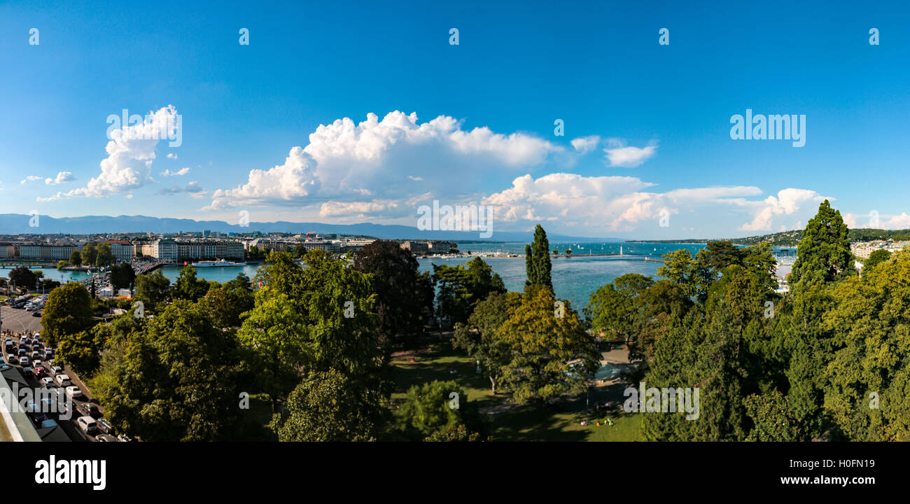 Panoramic view of Geneva, Switzerland from Hotel Metropole Stock Photo