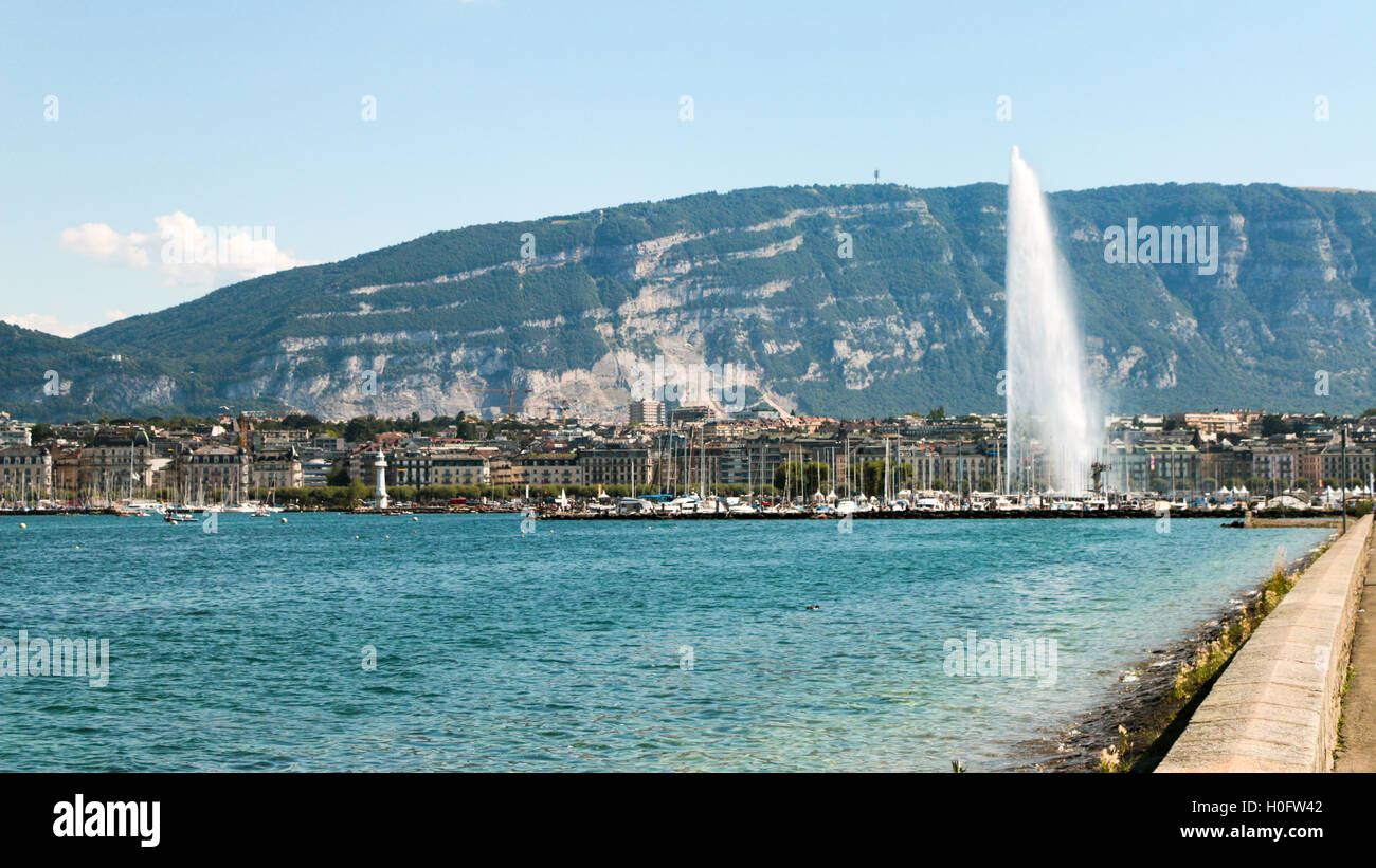 The landmark Jet d'Eau of Geneva, Switzerland Stock Photo