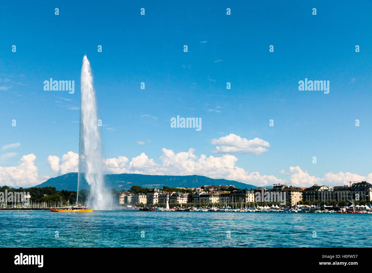 The landmark Jet d'Eau of Geneva, Switzerland Stock Photo