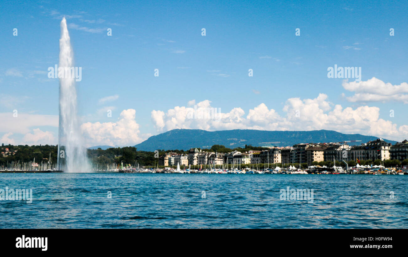 The landmark Jet d'Eau of Geneva, Switzerland Stock Photo