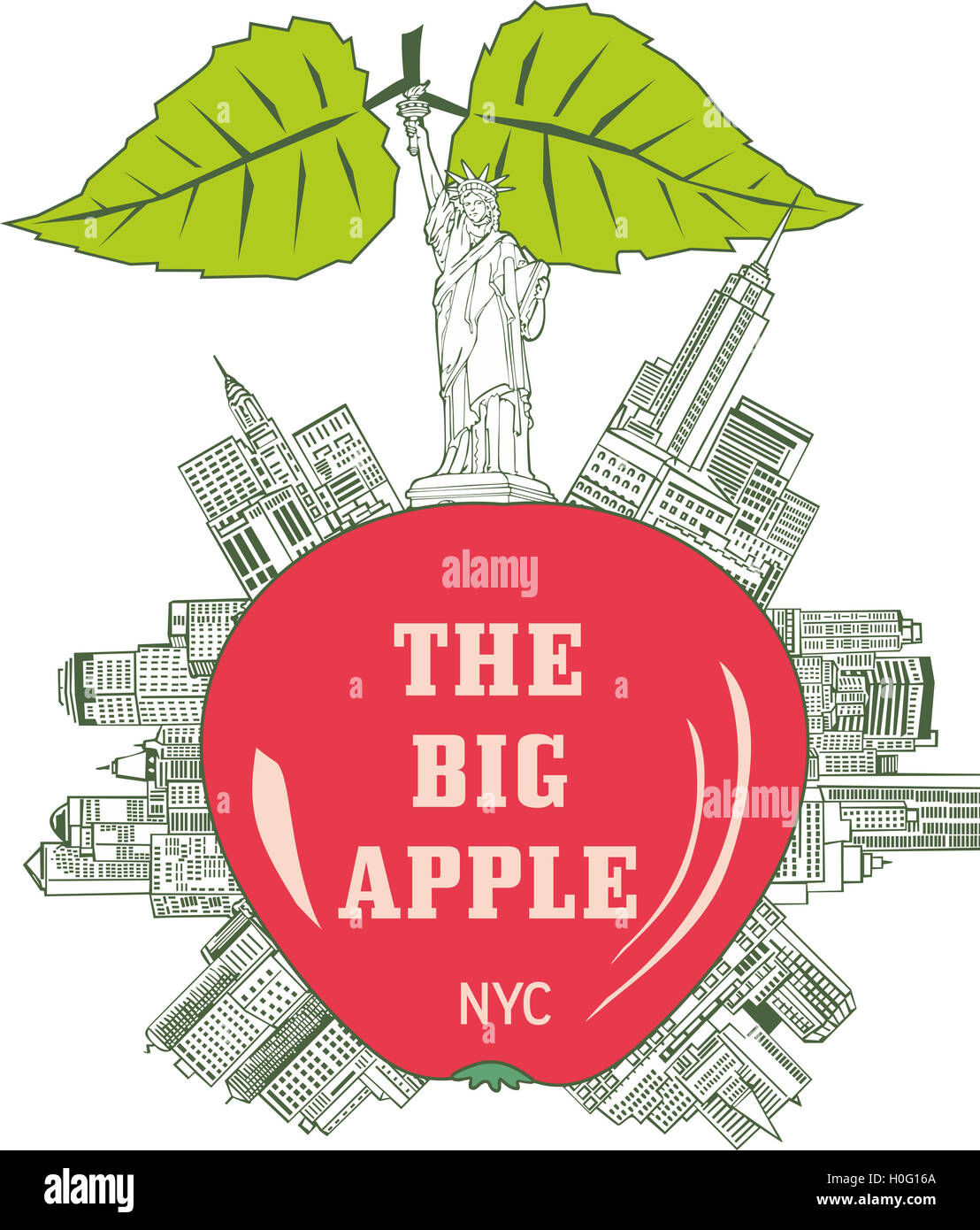The Big Apple, New York City. The generic emblem of New York as apple with skyscrapers. Stock Photo